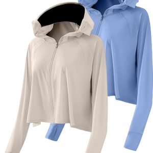 2 Pcs UV Protection Clothing Sun Protection Hoodie Jacket Full Zip UV Block Clothing for Women