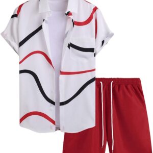 Men's 2 Piece Hawaiian Outfits Short Sleeve Button Down Shirt and Shorts Set Beach Tracksuits