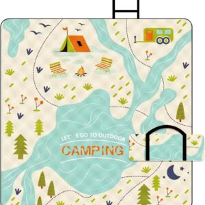 80"x60" Waterproof Picnic Blanket Large Outdoor Beach Blanket Waterproof Foldable Picnic Blanket Green Natural Pattern Thicker Machine Washable Picnic Mat Portable for Picnics, Beach