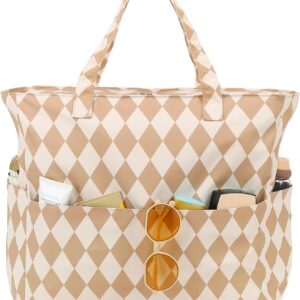 Large Beach Tote Bag Women Waterproof Sandproof Zipper Beach Tote Bag for Pool Gym Grocery Travel with Wet Pocket