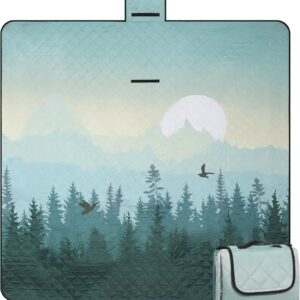 Picnic Blanket Waterproof Extra Large 79”x79”  Oxford Outdoor Blanket for Grass Portable Sand Proof Beach Blanket for 6-8 Adults, Morning Forest