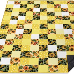 Sunflower Bee Picnic Blanket Waterproof Foldable Extra Large Picnic Mat Beach Blanket 60"x80" for Camping Beach Hiking Patio Party Outdoor Decor Gifts