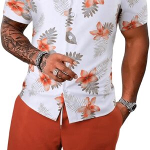 Men's Hawaiian Matching Set Summer Beach 2 Piece Outfits Flower Button Down Shirts and Shorts Set