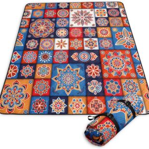 Bohemia Printing Picnic Blankets Picnic MatWaterproof Foldable 78x78 Inches,Colorful Boho Checkered Picnic Outdoor Mat fit Teens Adults for Camping,Sand,Park,Travel,Grass,Playground