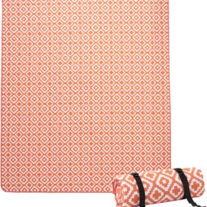 Waterproof Outdoor Blanket with Storage Bag, 60''x80'' Foldable Picnic Blanket with Strap Fits 6-8 Persons for Park Sandproof Beach Mat for Family and Friends Machine Washable (Orange)